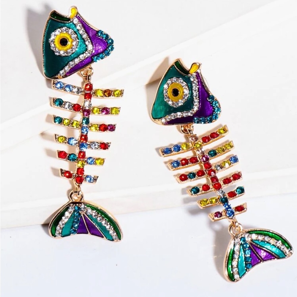 Colorful Fish Bone Earrings
